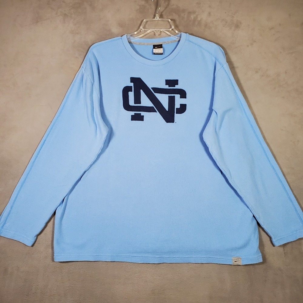 North Carolina Tar Heels Nike Shirt Mens XXL Blue Logo Thermal‎ Waffle Knit Y2K